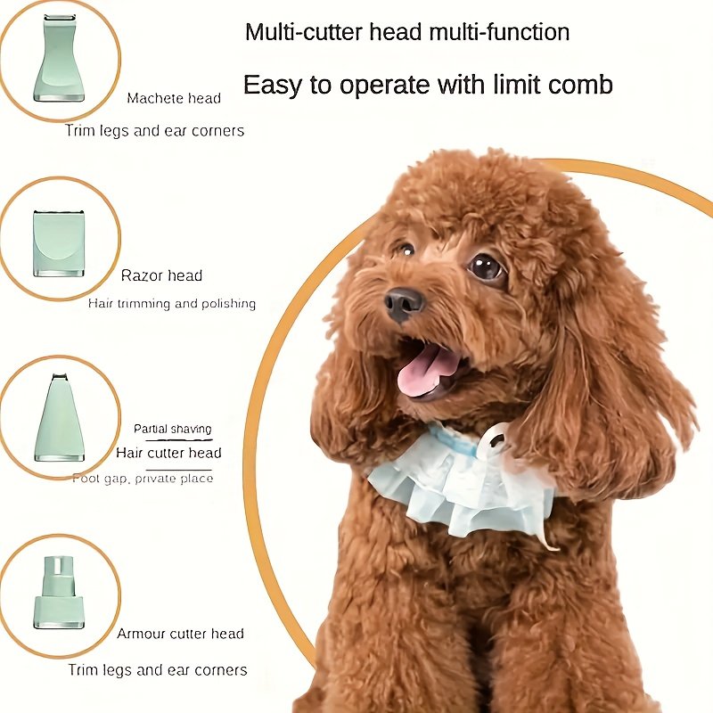 4-in-1 Electric Pet Trimmer with Nail Polish - Low Noise USB Rechargeable, 4-in-1 Trimmer for Dogs, Cats, Small Animals - Includes Shaving Blade, Foot Hair Small Blade - Image 6