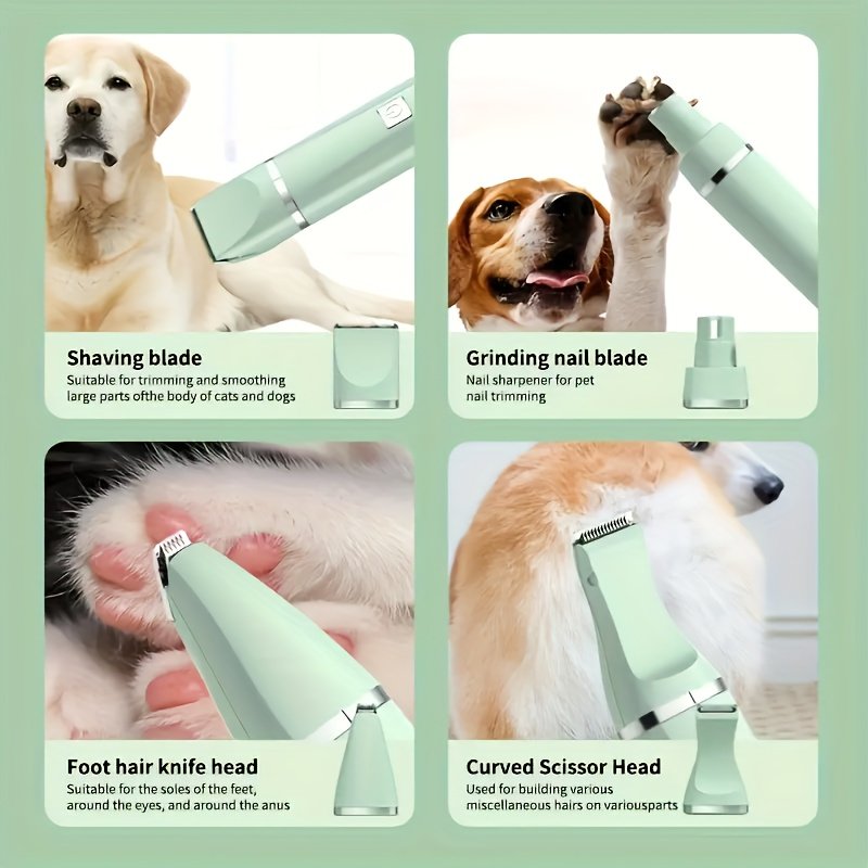 4-in-1 Electric Pet Trimmer with Nail Polish - Low Noise USB Rechargeable, 4-in-1 Trimmer for Dogs, Cats, Small Animals - Includes Shaving Blade, Foot Hair Small Blade - Image 11