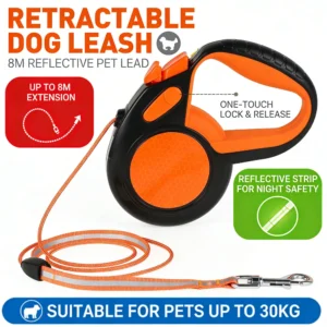 8M Retractable Dog Lead — Heavy Duty with Reflective Tape