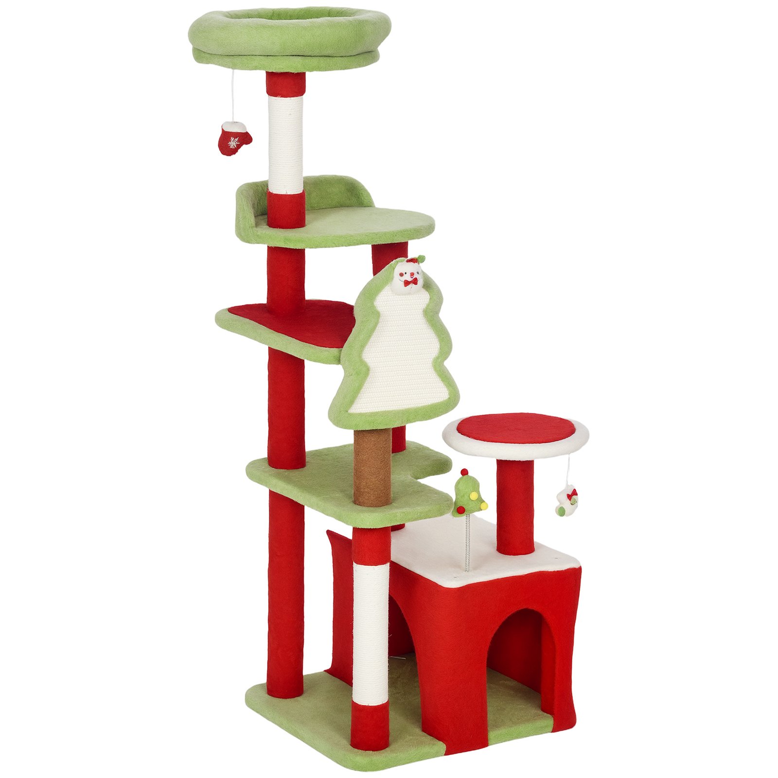 PawHut 120cm Christmas Cat Tree with 3 Scratching Posts