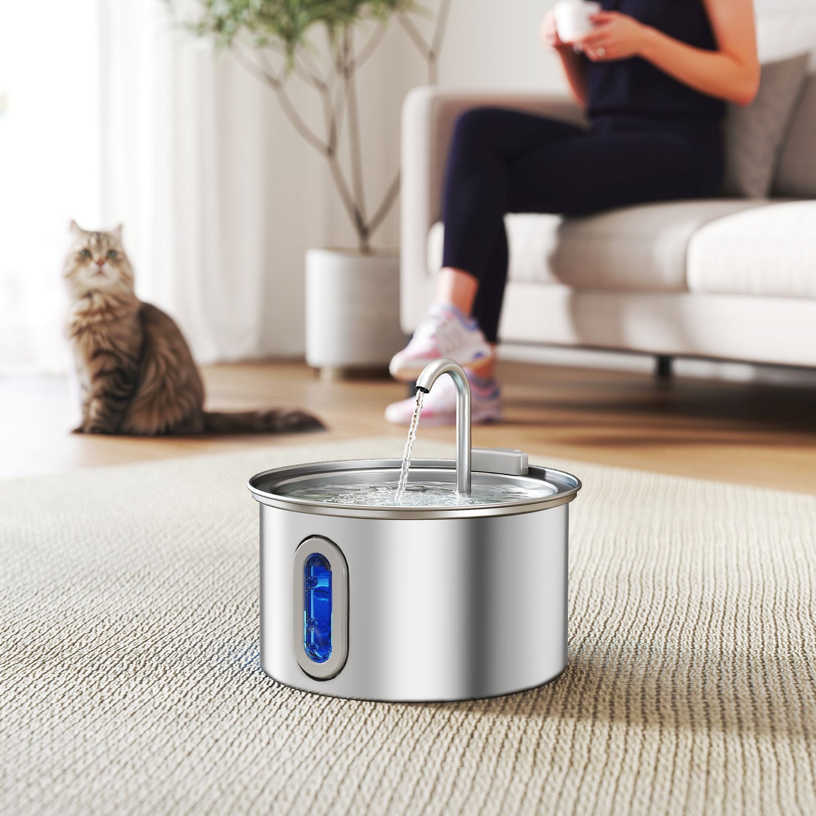 PawHut 2.5L Stainless Steel Cat Water Fountain — Ultra-Quiet - Image 2