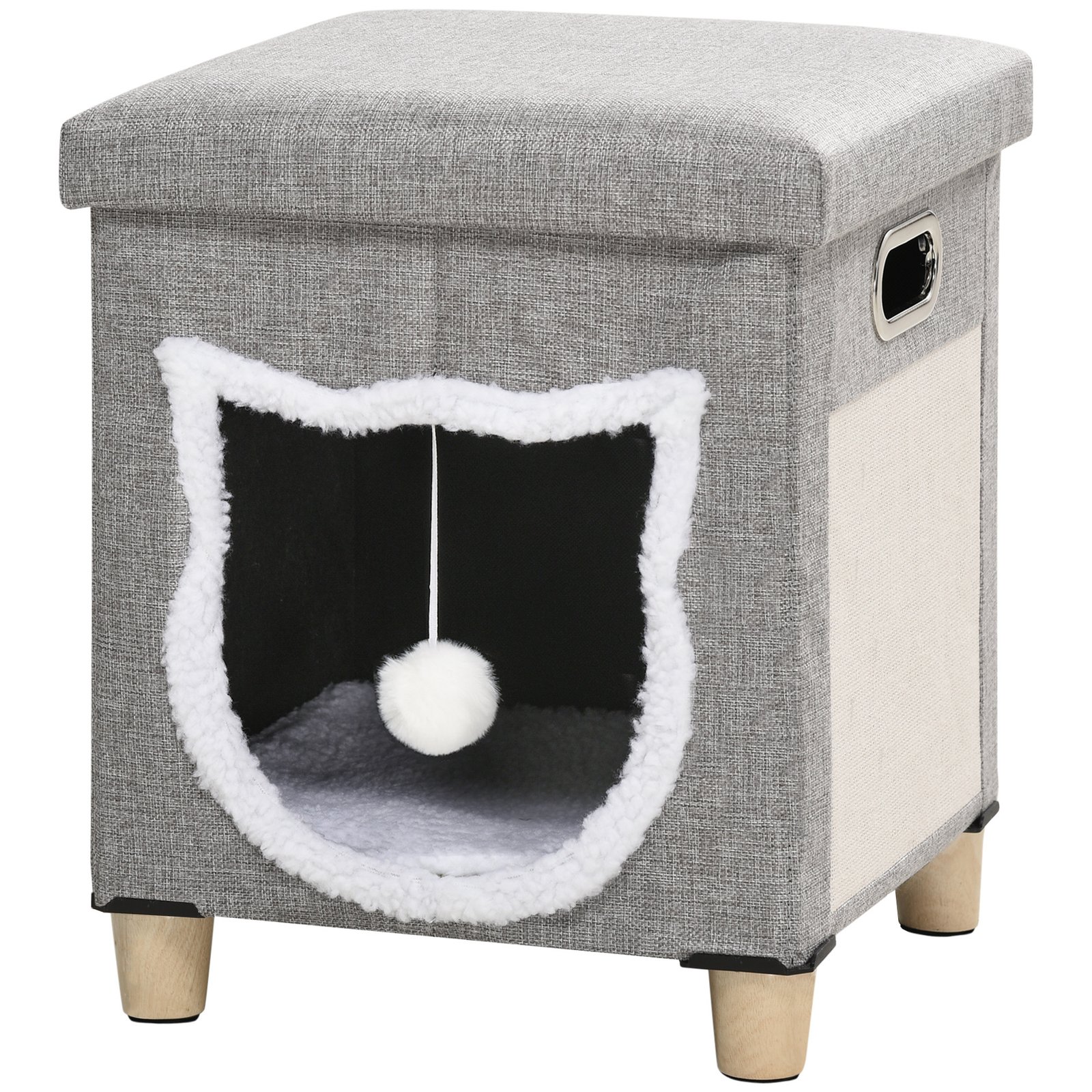 PawHut Cat House Cave with Scratching Pad — Washable Cushion