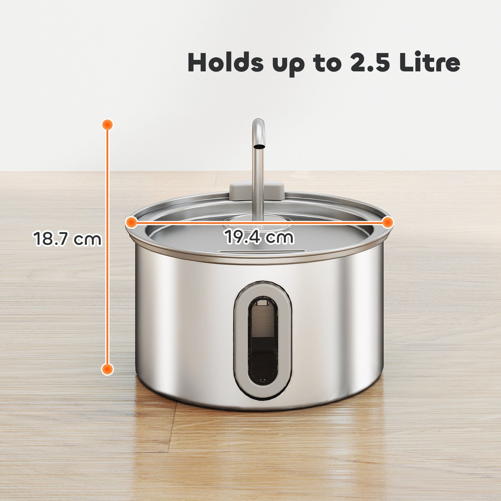 PawHut 2.5L Stainless Steel Cat Water Fountain — Ultra-Quiet - Image 3