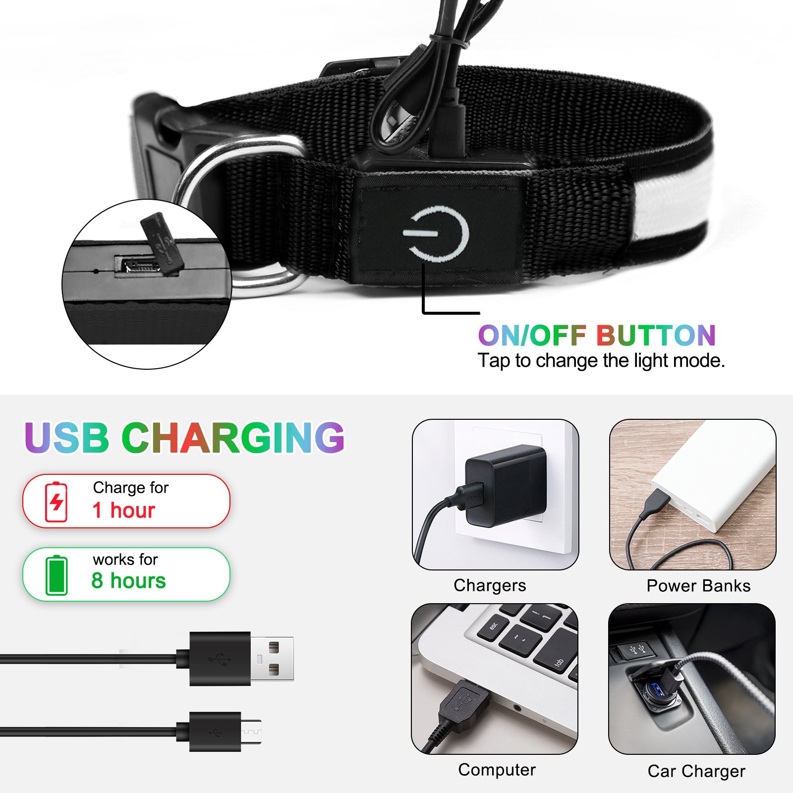 Rechargeable Light-Up Dog Collar — 3 Flash Modes - Image 2