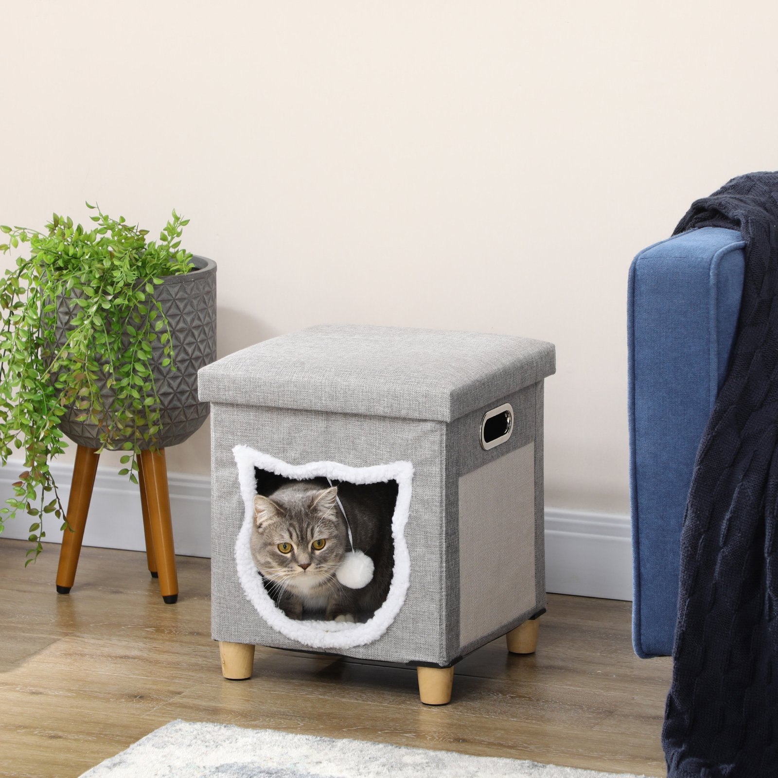 PawHut Cat House Cave with Scratching Pad — Washable Cushion - Image 2