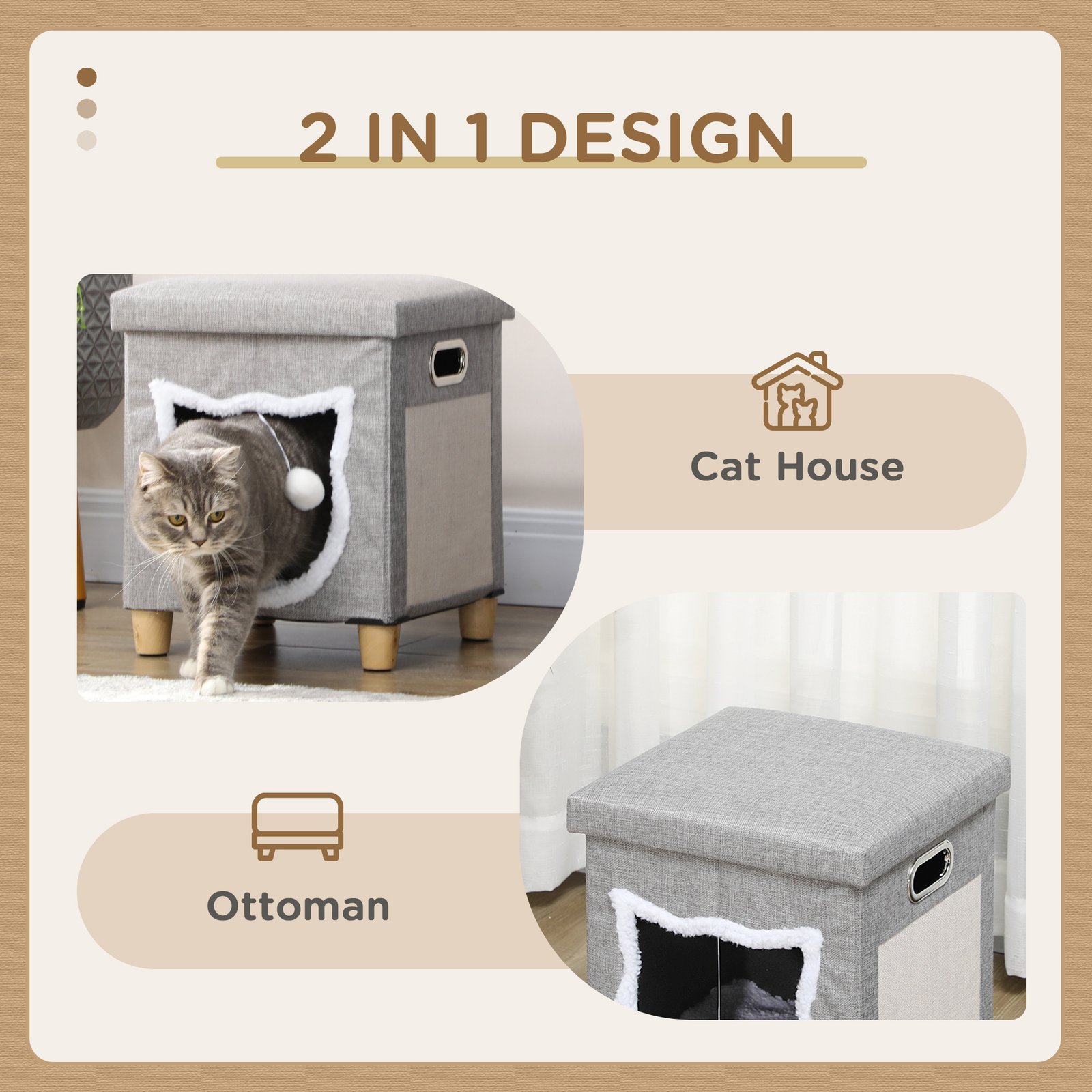 PawHut Cat House Cave with Scratching Pad — Washable Cushion - Image 4