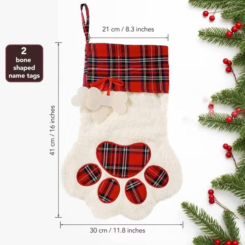 Large Dog Christmas Stocking — Red Plaid, 18 × 11 in - Image 6