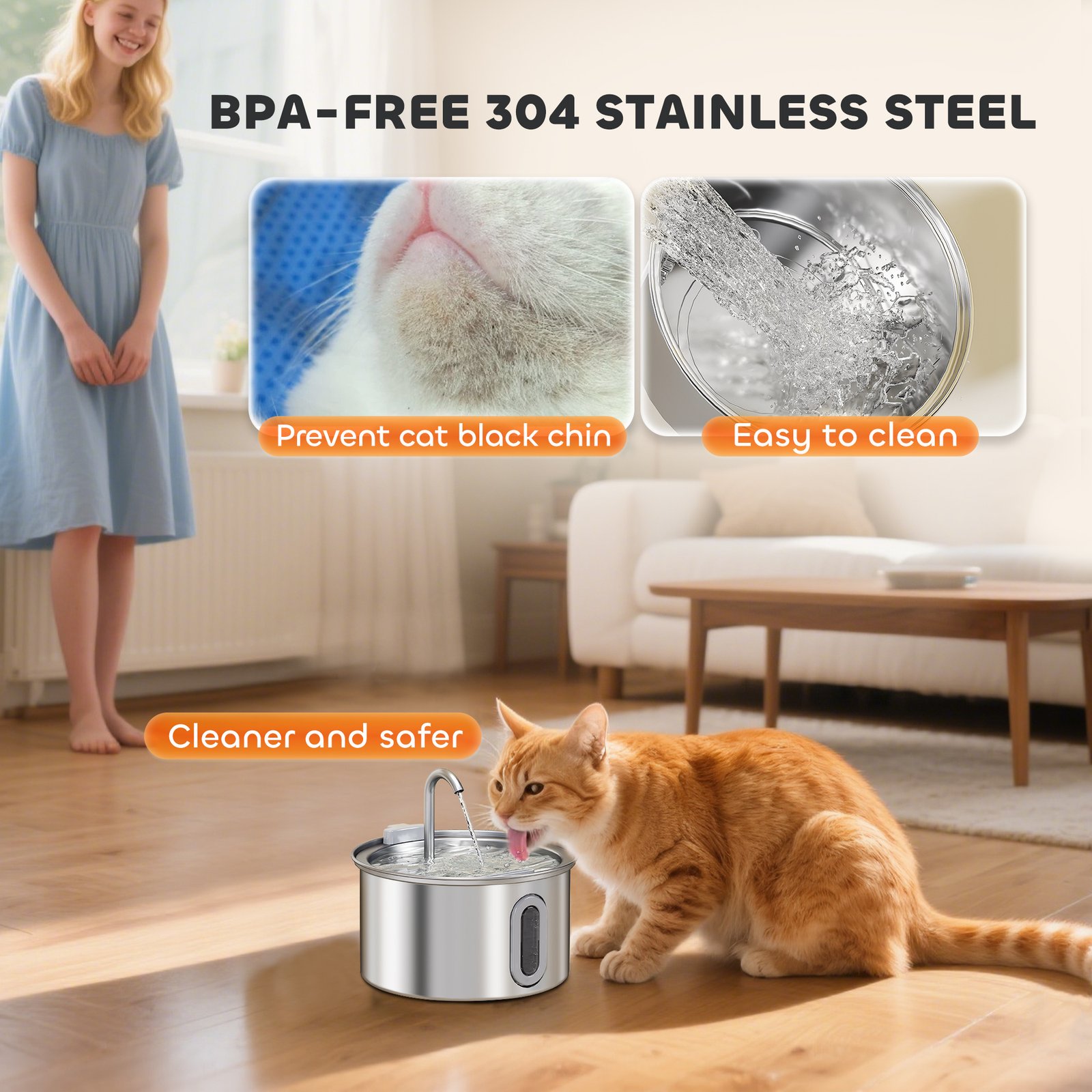 PawHut 2.5L Stainless Steel Cat Water Fountain — Ultra-Quiet - Image 4