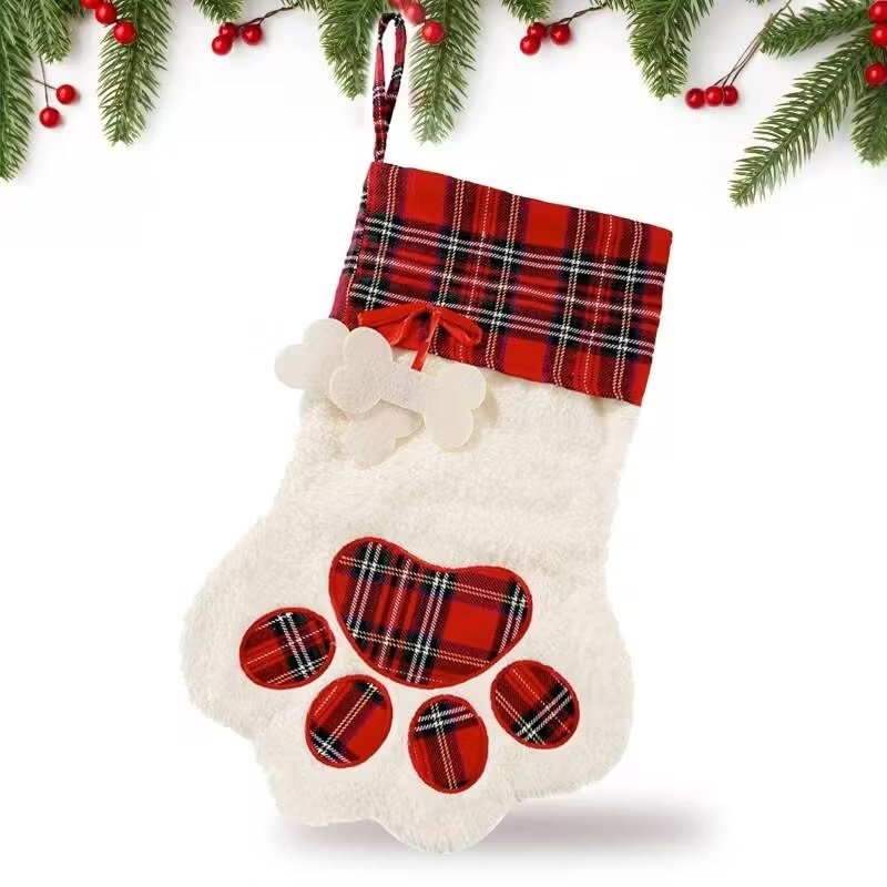 Large Dog Christmas Stocking — Red Plaid, 18 × 11 in