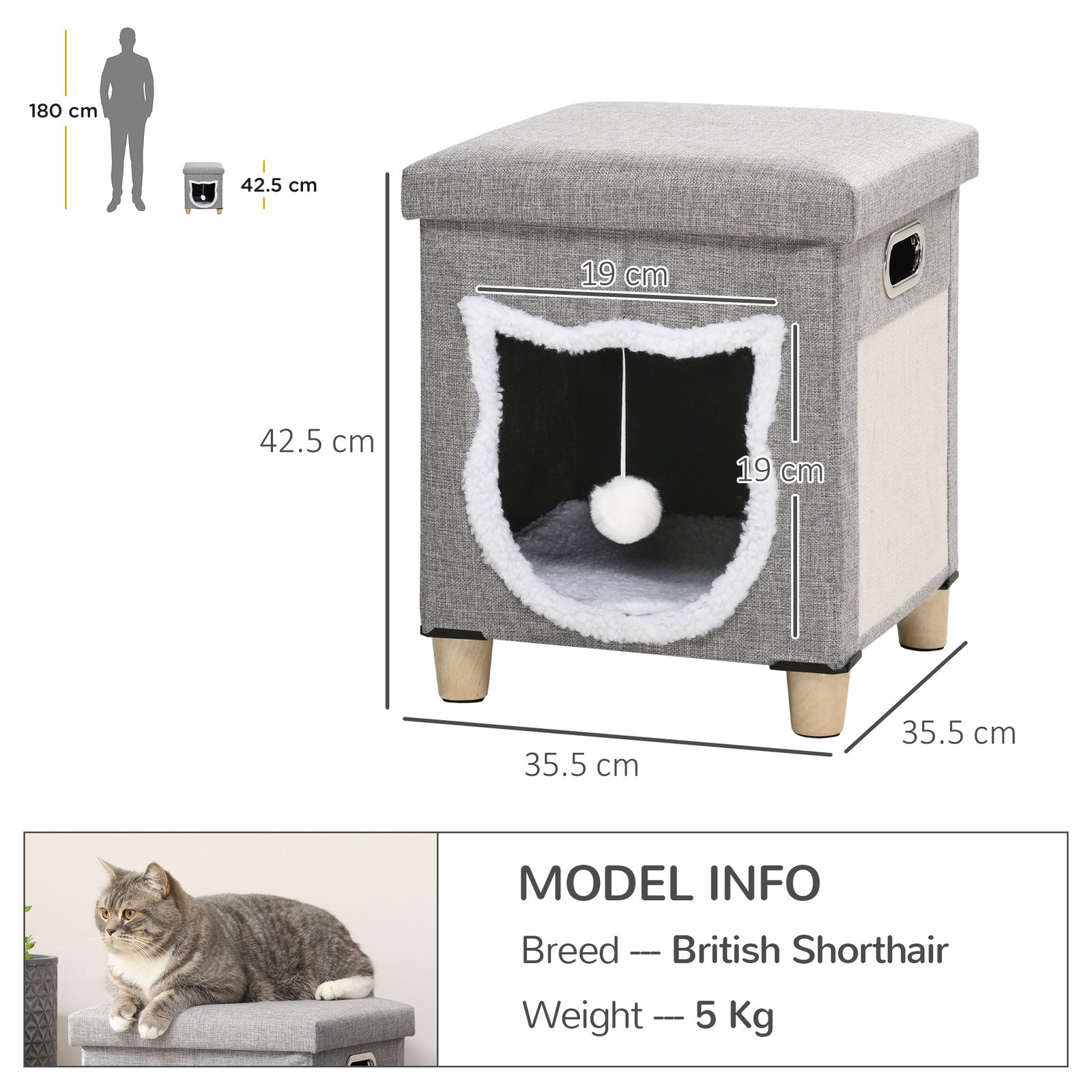PawHut Cat House Cave with Scratching Pad — Washable Cushion - Image 5